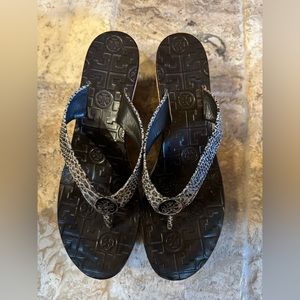 Tory Burch snakeskin wedge sandals
